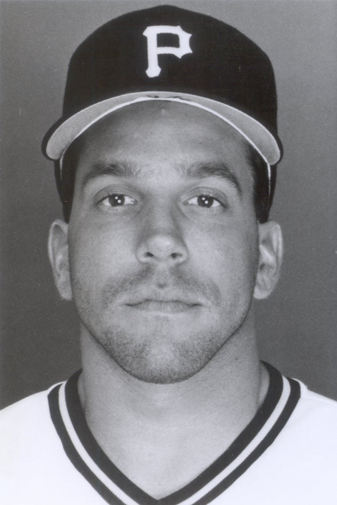Head and shoulders portrait of John Cangelosi in Pirates uniform